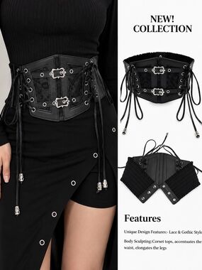 Black Gothic Lace-Up Corset Belt
